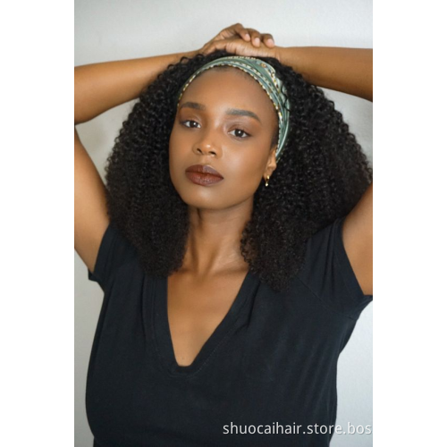 Hot Selling Headband Wigs for Black Women Synthetic Short Afro Kinky Curly Wigs with Bangs Drawstring High Puff Wig